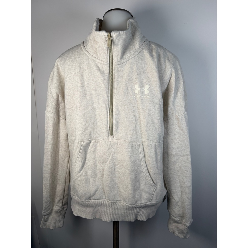 Under Armour Womens Rival Fleece 1/2 Zip Pullover Oatmeal Heather Medium Loose